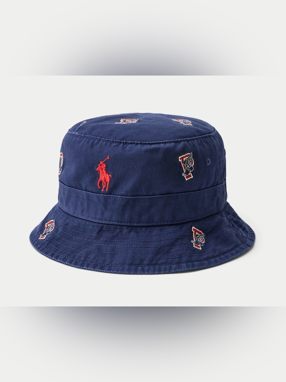 NWT Polo Ralph Lauren Navy Blue ALL OVER P WING Cotton Twill Bucket Hat - L/XL